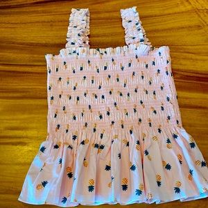 Kate Spade pink pineapple smoked top M